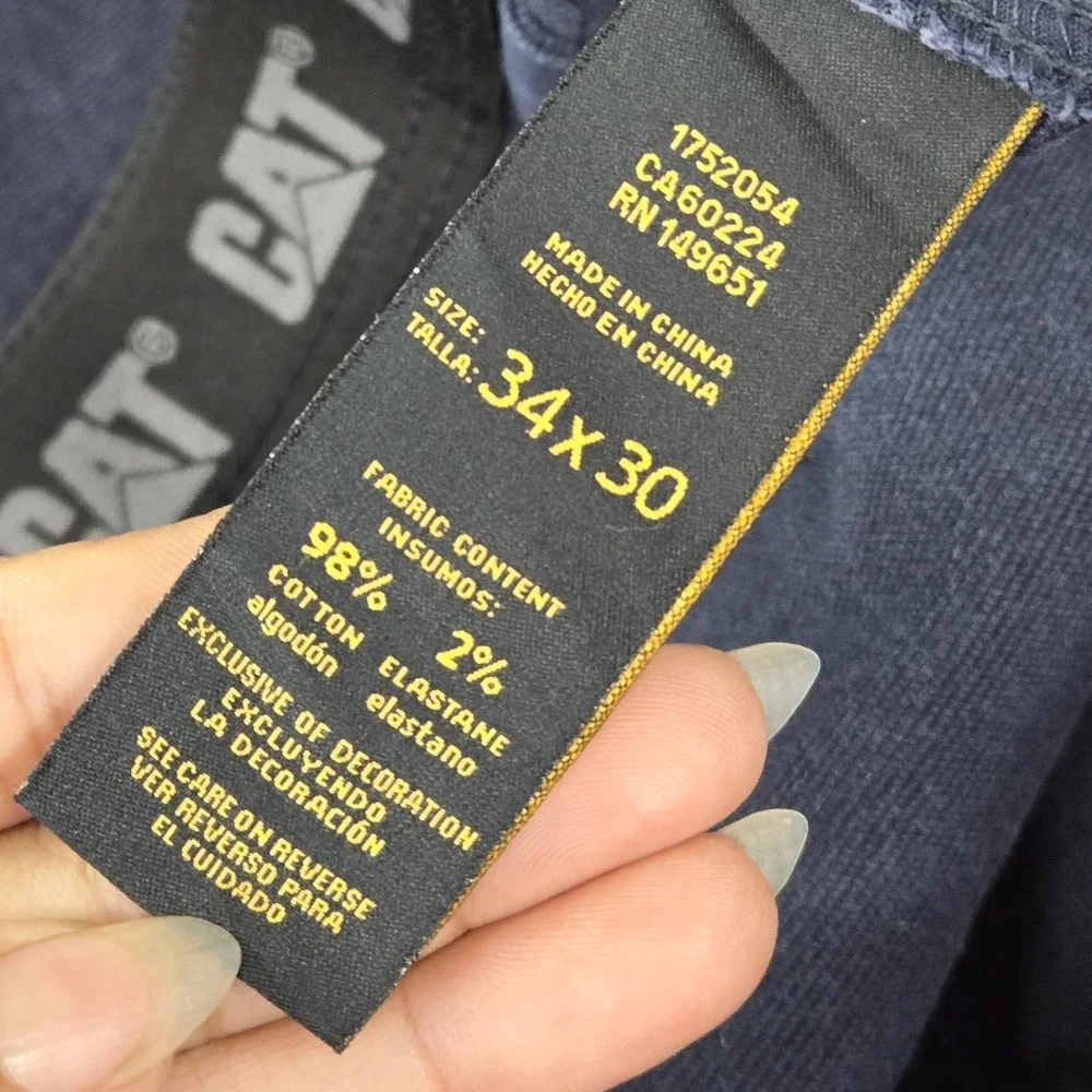 CAT Men Pants 34X30 Navy Blue Khakis Twill Workwear Button Zipper Logo 28